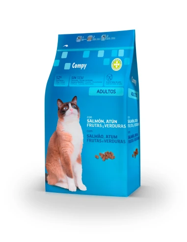 Comida gato adulto COMPY con salmón, atún, frutas y verdura, 10 kg